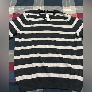I. Crew
Men’s V-Neck Sweater 
Size- Medium 
Color- Grey and Black (Stripped)